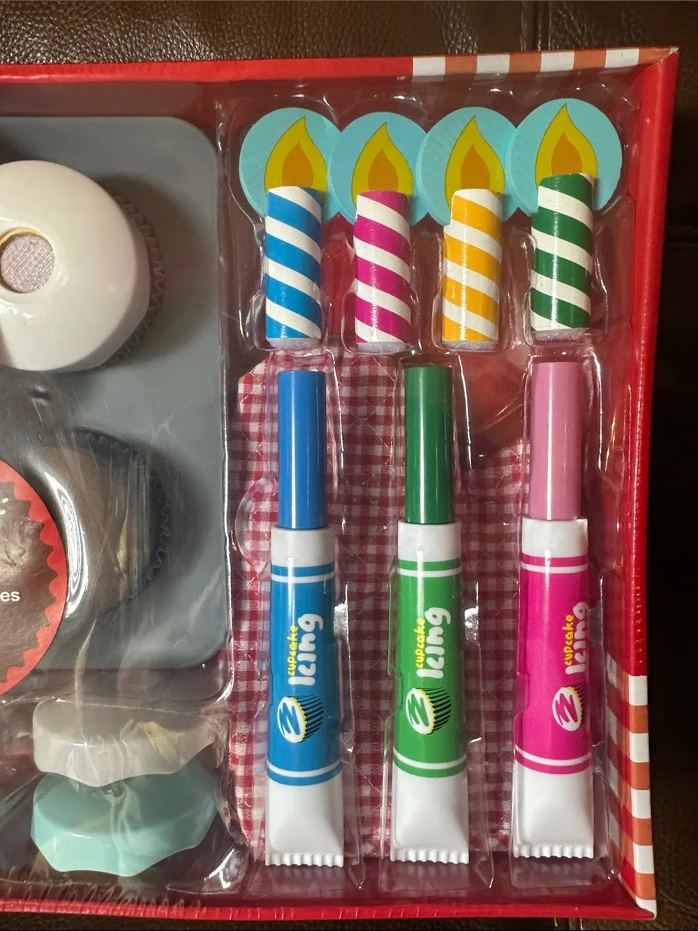 Melissa & Doug Wooden Cupcake Decorating Set - Blue, Green, Pink, Yellow